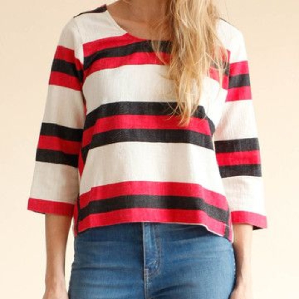 Ace & Jig Red, Black and White Striped Boxy Top